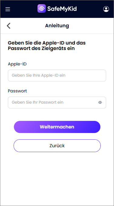 iCloud-Zugangsdaten des Zielgeräts eingeben
