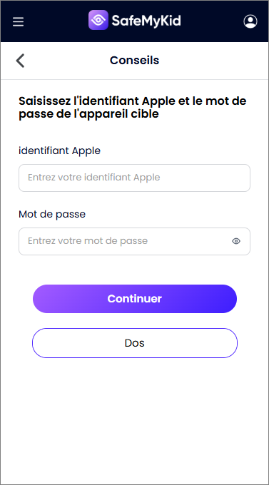 entrer les informations iCloud 