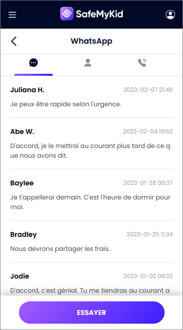 recevoir les messages WhatsApp d’un autre téléphone Android avec SafeMyKid