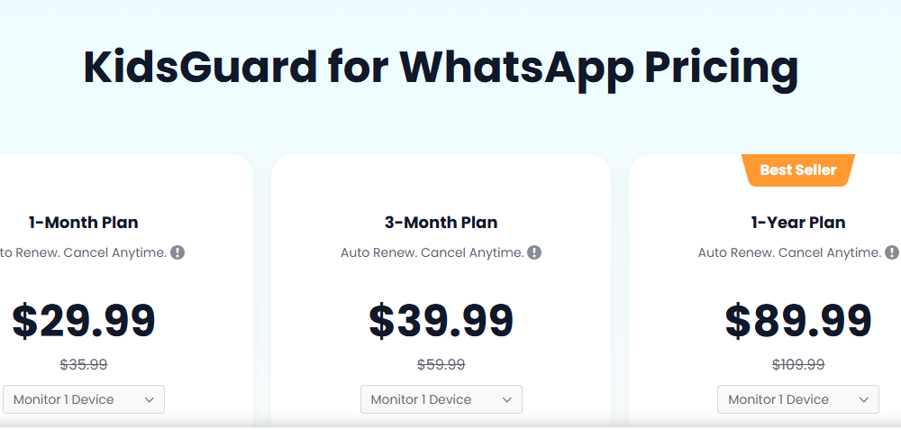 KidsGuard for WhatsApp Pricing Breakdown