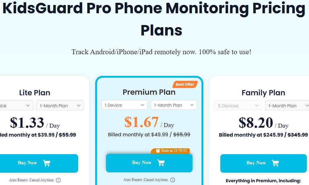 KidsGuard Pro Pricing and Plans