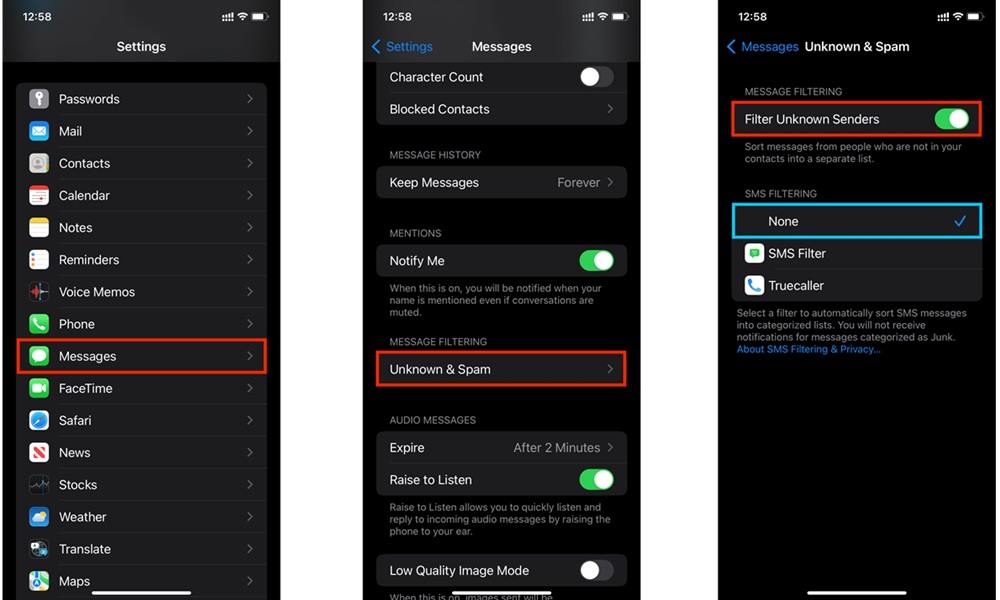 Unhide Messages Using Filter Settings to Find Hidden Messages on iPhone