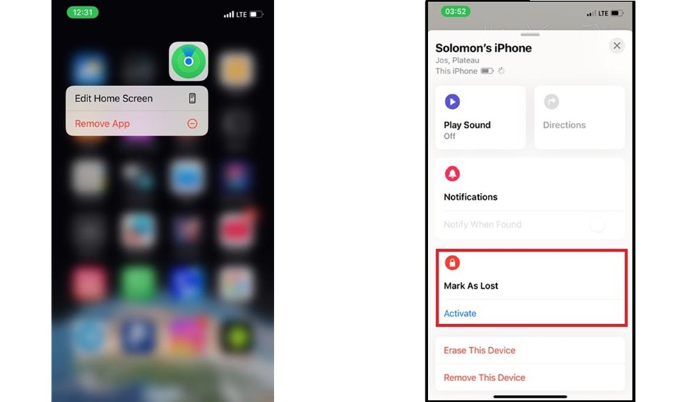 Activating Lost Mode on iPhone