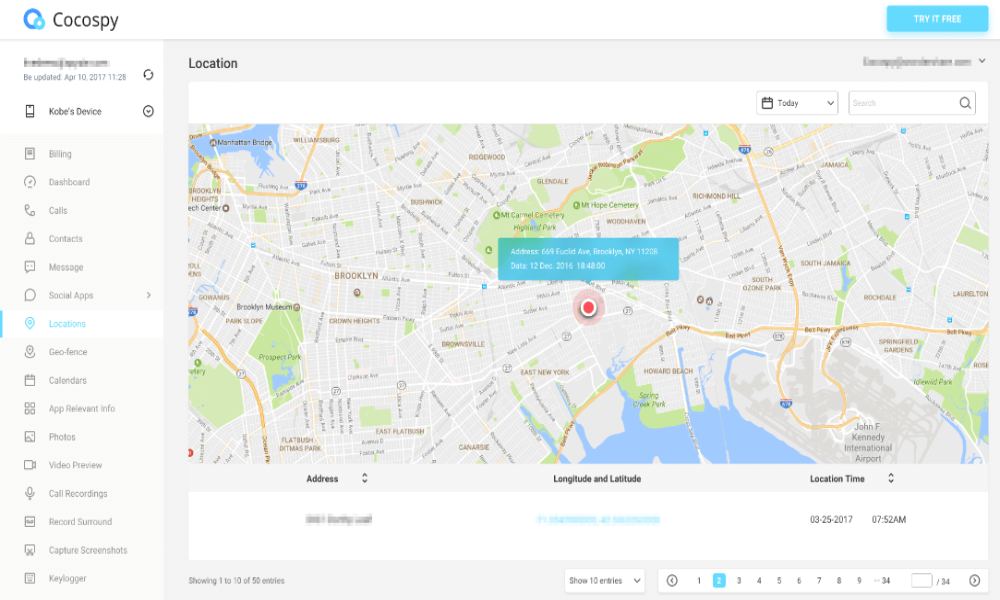 Cocospy Location Tracker App for iPhone