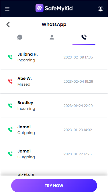 Start Checking Others' WhatsApp Call History Using SafeMyKid