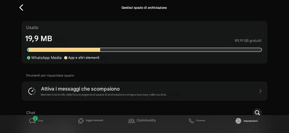Controllare &ldquo;Spazio e dati&rdquo; per vedere con chi chatta su WhatsApp