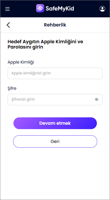 iCloud bilgilerini panele girin