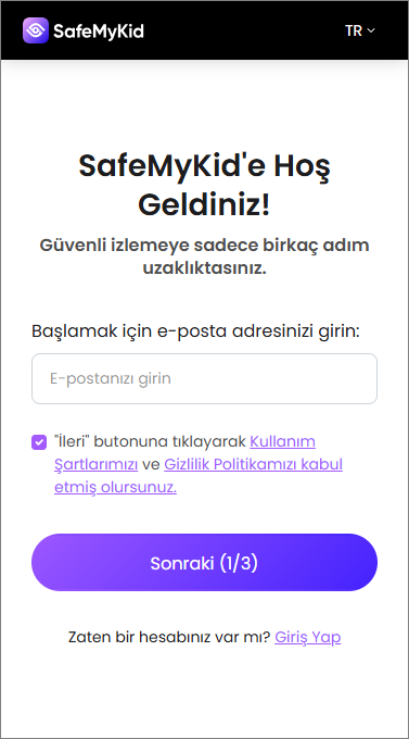 SafeMyKid hesabı açın